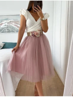 Falda de tul midi ROSA NUDE varias capas