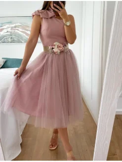 Falda de tul midi ROSA NUDE varias capas