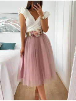 Falda de tul midi ROSA NUDE varias capas