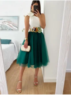 Falda de tul midi VERDE BOSQUE varias capas