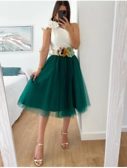 Falda de tul midi VERDE BOSQUE varias capas