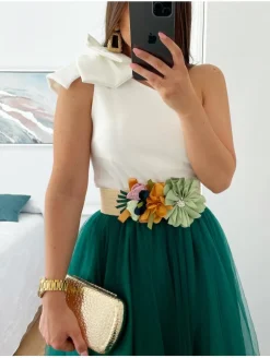 Falda de tul midi VERDE BOSQUE varias capas