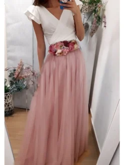 Falda larga rosa varias capas tul