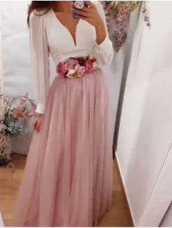 Falda larga rosa varias capas tul