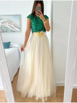 Falda LARGA tul varias capas MARFIL (M15)