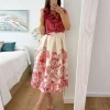 Falda tablas midi marfil estampado flores CORAL