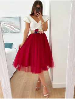 Falda tul midi Wine Red