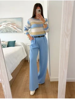 Pantalón ancho AZUL CIELO cinturón incluido Shopper (V02)