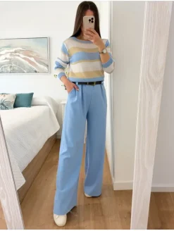 Pantalón ancho AZUL CIELO cinturón incluido Shopper (V02)