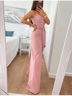 Pantalón ancho rosa lazada grande Estefania (V10)