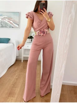 Pantalón ancho rosa lazada grande Estefania (V10)