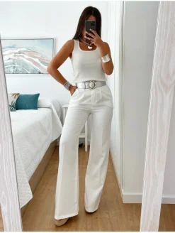 Pantalón blanco camal ancho bolsillos Stella 8880  (V02)