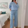 Pantalón comfy recto AZUL relieve costuras (V21)