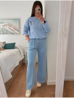 Pantalón comfy recto AZUL relieve costuras (V21)