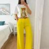 Pantalón fluido AMARILLO con cinturón rafia Royal 1609  (V36)