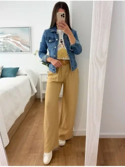 Pantalón fluido TOSDADO con cinturón rafia Royal 1609  (V36)