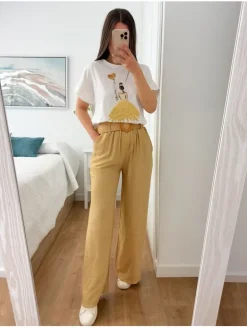 Pantalón fluido TOSDADO con cinturón rafia Royal 1609  (V36)