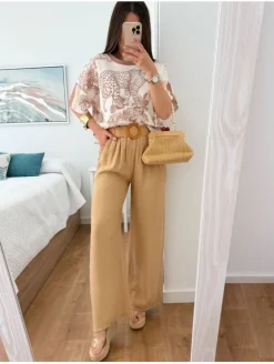 Pantalón fluido TOSDADO con cinturón rafia Royal 1609  (V36)