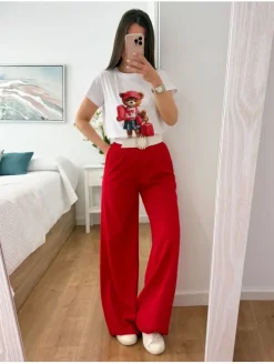 Pantalón largo ancho fluido rojo Glacè (L37)