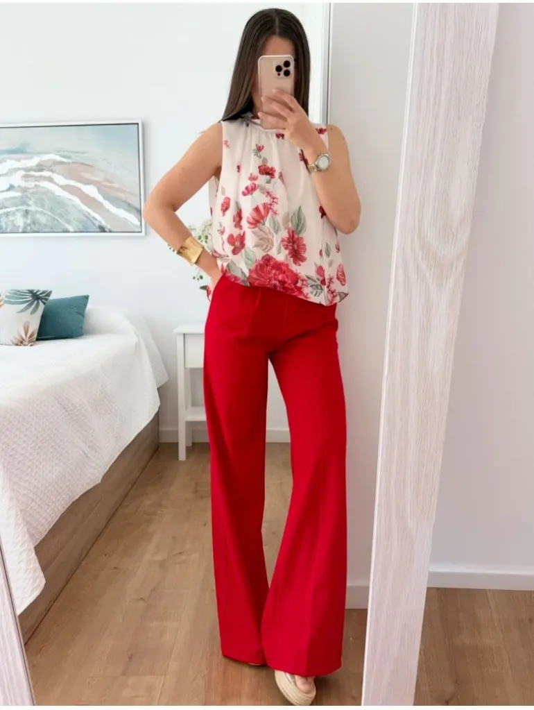 Pantalón largo ancho fluido rojo Glacè (L37)