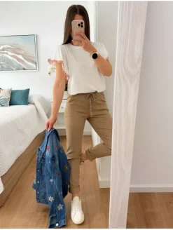 Pantalón largo TAUPÉ efecto arrugado Maika (V02)