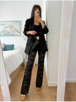Pantalón negro encaje palazzo Savore (V07)