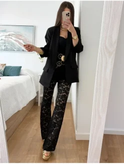 Pantalón negro encaje palazzo Savore (V07)