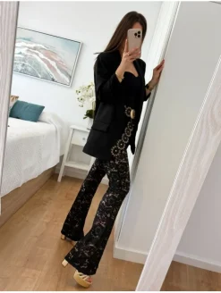 Pantalón negro encaje palazzo Savore (V07)