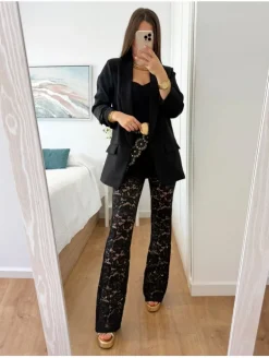 Pantalón negro encaje palazzo Savore (V07)