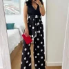 Pantalón NEGRO palazzo lunares blancos Sevilla (V10)