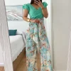 Pantalón palazzo talle alto FLORES AGUAMAR y CREMA Turín (V10)