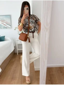 Pantalón pinza blanco cinturón marrón Classic 2655 (V05)