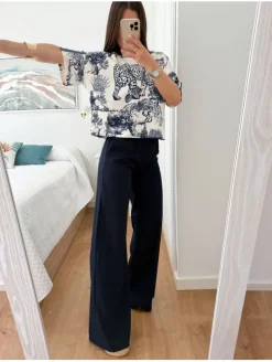 Pantalón pinza recto AZUL MARINO Glacè (A37)