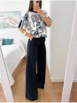 Pantalón pinza recto AZUL MARINO  Glacè (A37)