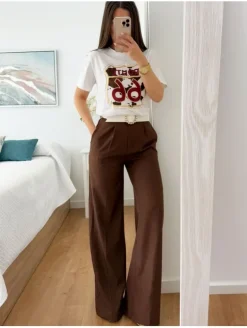 Pantalón pinza recto marrón choco Glacè (A37)