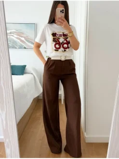 Pantalón pinza recto marrón choco Glacè (A37)