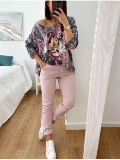 Pantalón ROSA palo efecto arrugado Maika (V4)