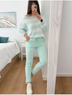 Pantalón tono AGUAMARINA efecto arrugado Maika (V04)