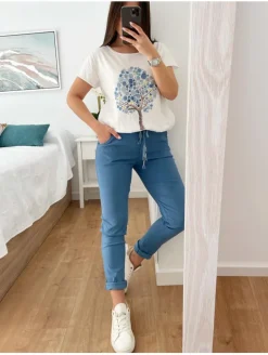 Pantalón tono AZUL VAQUERO efecto arrugado Maika (V04)
