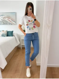 Pantalón tono AZUL VAQUERO efecto arrugado Maika (V04)