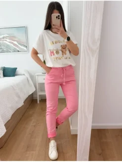 Pantalón tono ROSA FLUOR efecto arrugado Maika (V04)