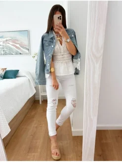 Pantalón vaquero BLANCO detalles rasgados CA373 (DRD)