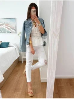 Pantalón vaquero BLANCO detalles rasgados CA373 (DRD)