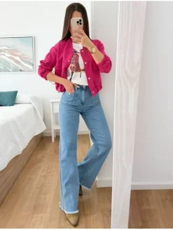 Pantalón vaquero bolsillos delanteros botón dorado V085 (A37)