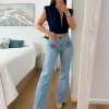 Pantalón vaquero bordado bolsillos KM3366 (Ml)