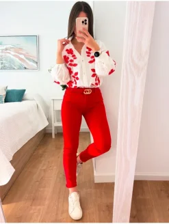 Pantalón vaquero ROJO skinny push up E1222-10 (V09)