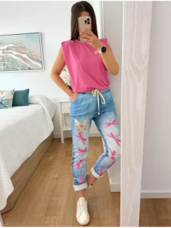 Pantalon efecto arrugado azul vaquero LAZOS (V36)