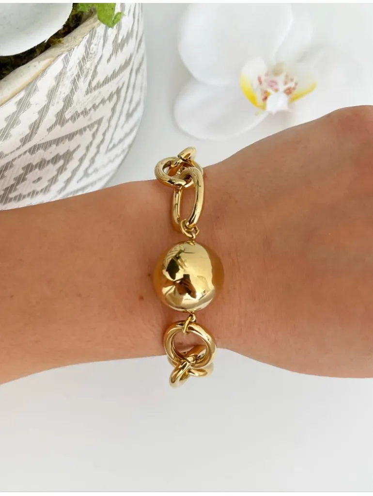 Pulsera eslabones dorados abalorio redondo central Sunny