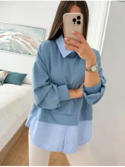 Sudadera AZUL efecto camisa debajo Martina (M40)