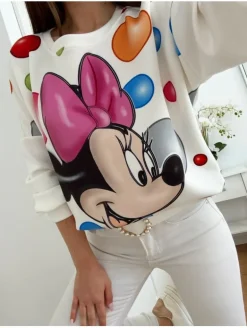 Sudadera BLANCA Minnie lazo rosa lunares colores  (M27)